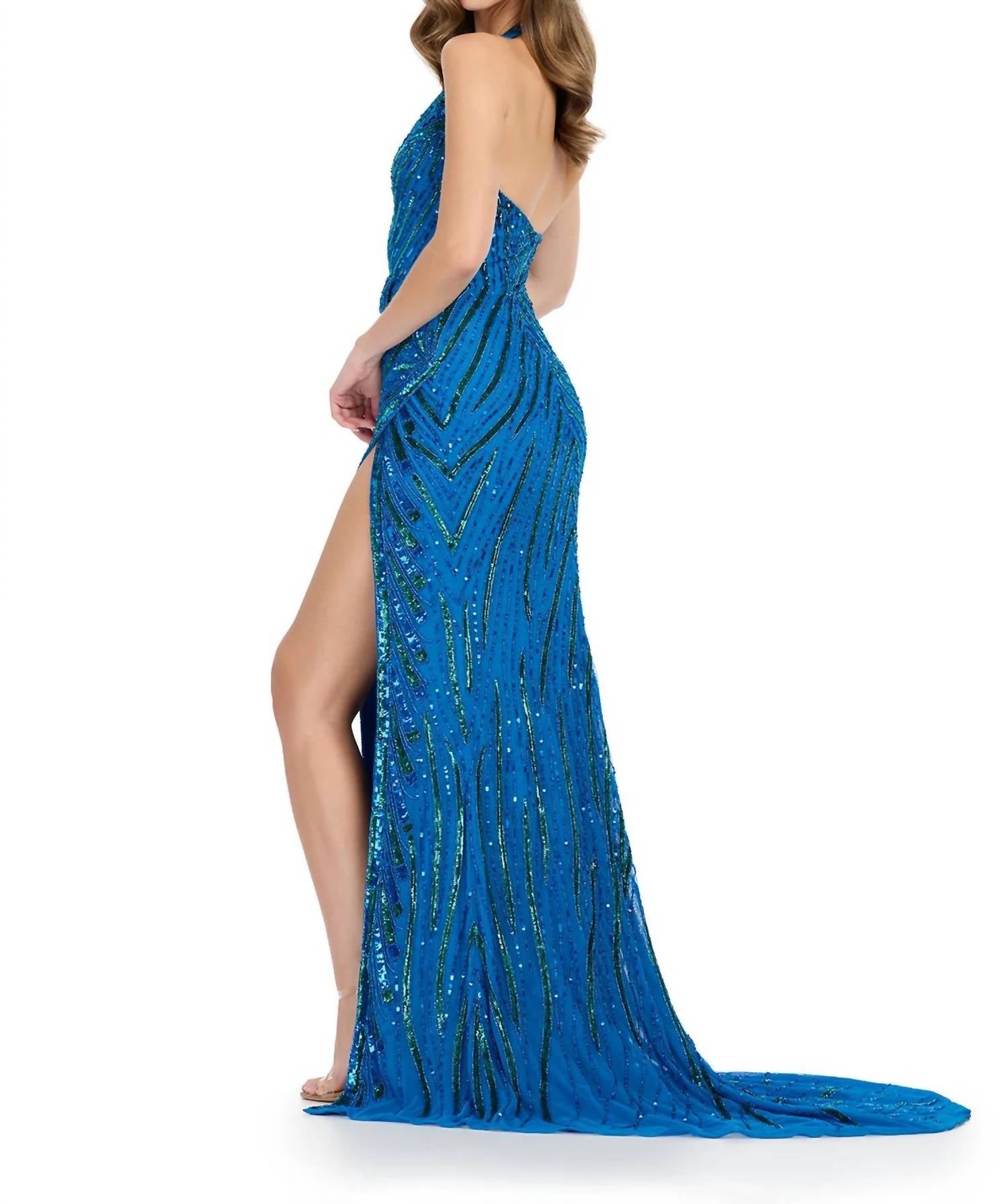 Ashleylauren - Fully Beaded Halter Prom Gown