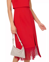 Adrianna Papell Women's Fringed-hem Midi Sheath Dress in red - women's dress - detail view