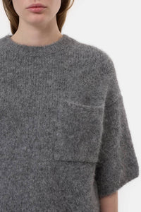 CLOSED Short-sleeved Alpaca Sweater in dark grey melange - women's sweater - alternate view