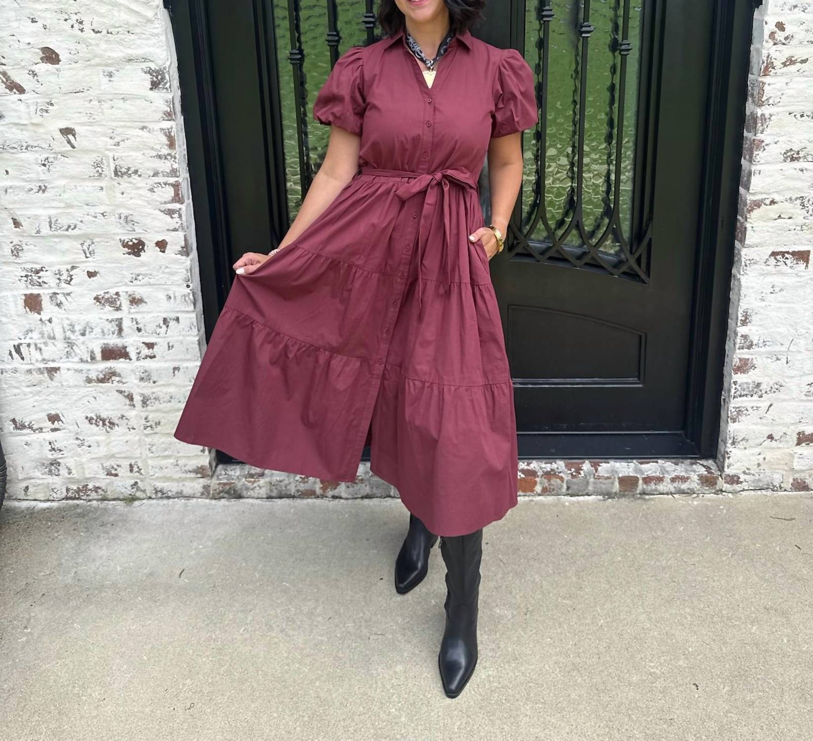 maude vivante Clara Dress in wine - women's dress - alternate view