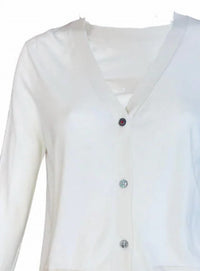 Brazeau Tricot Women's Pima Cotton Cardigan in white - women's cardigan - detail view