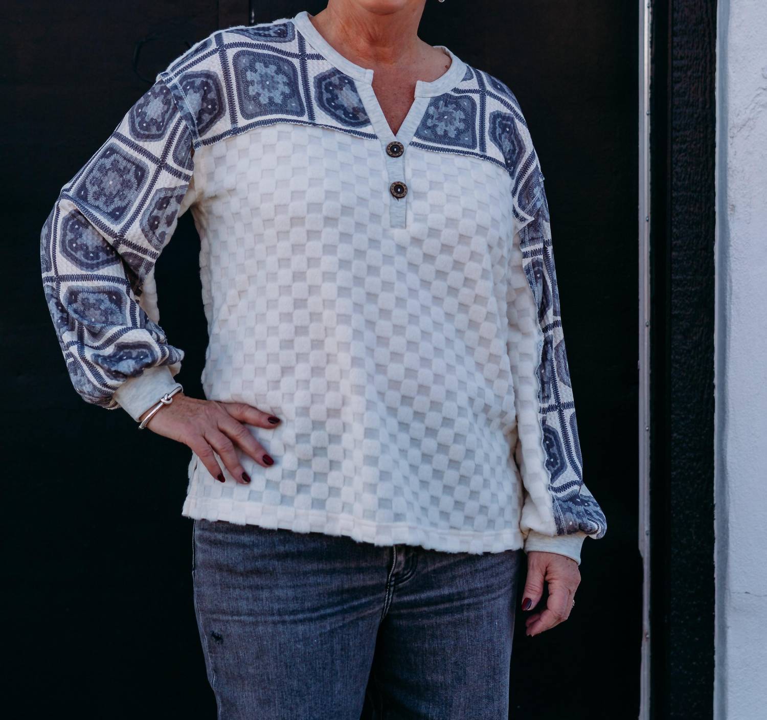 Multiples - Drop Shoulder Y-neck Top