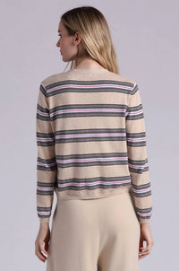 Minnie Rose - Cotton Cashmere Striped V Neck Cardigan