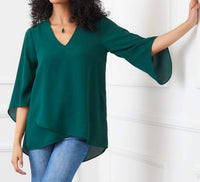 Karen Kane - Bracelet Sleeve Asymmetric Top - Petite