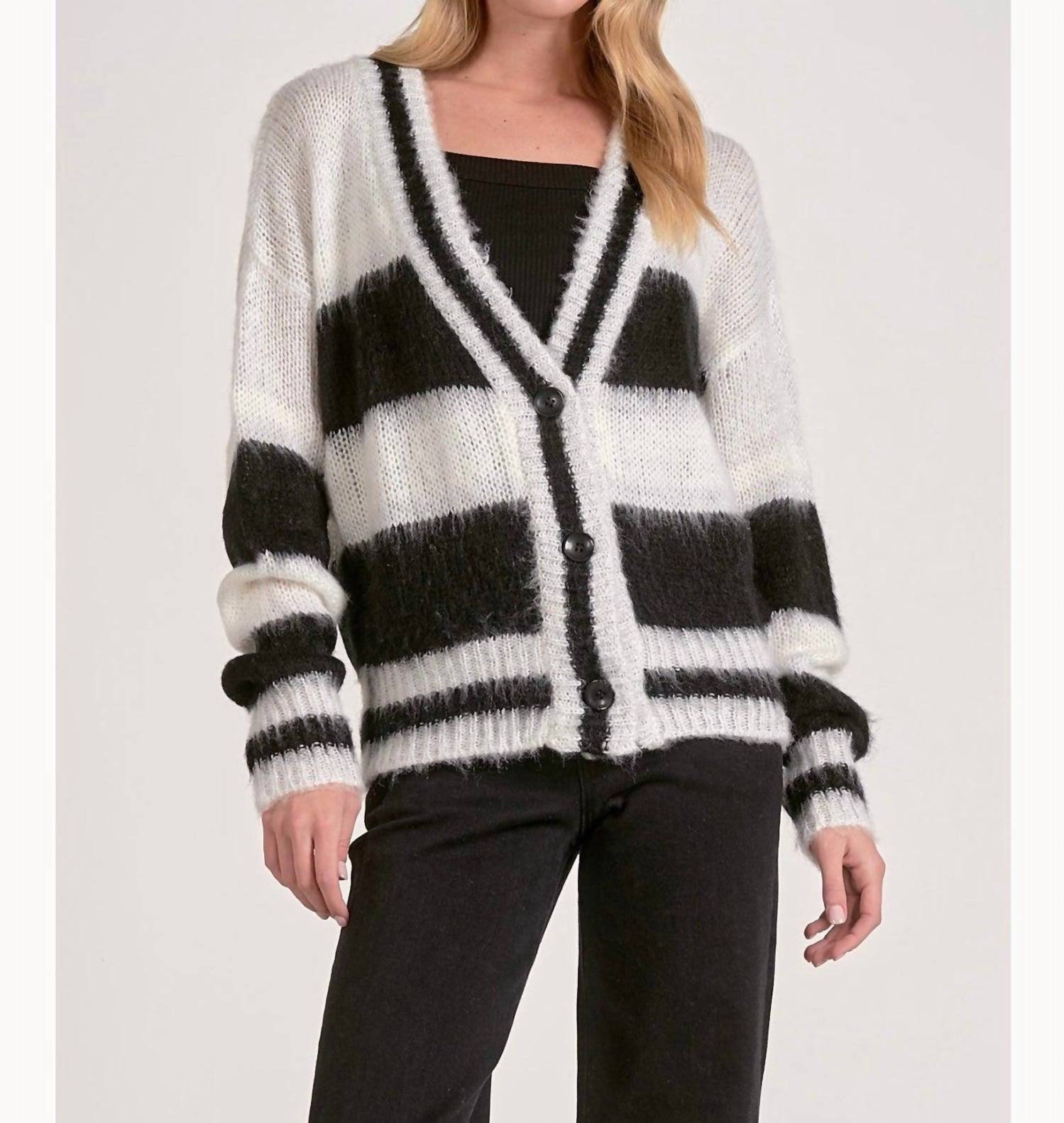 Elan - Stripe Fuzzy Cardigan