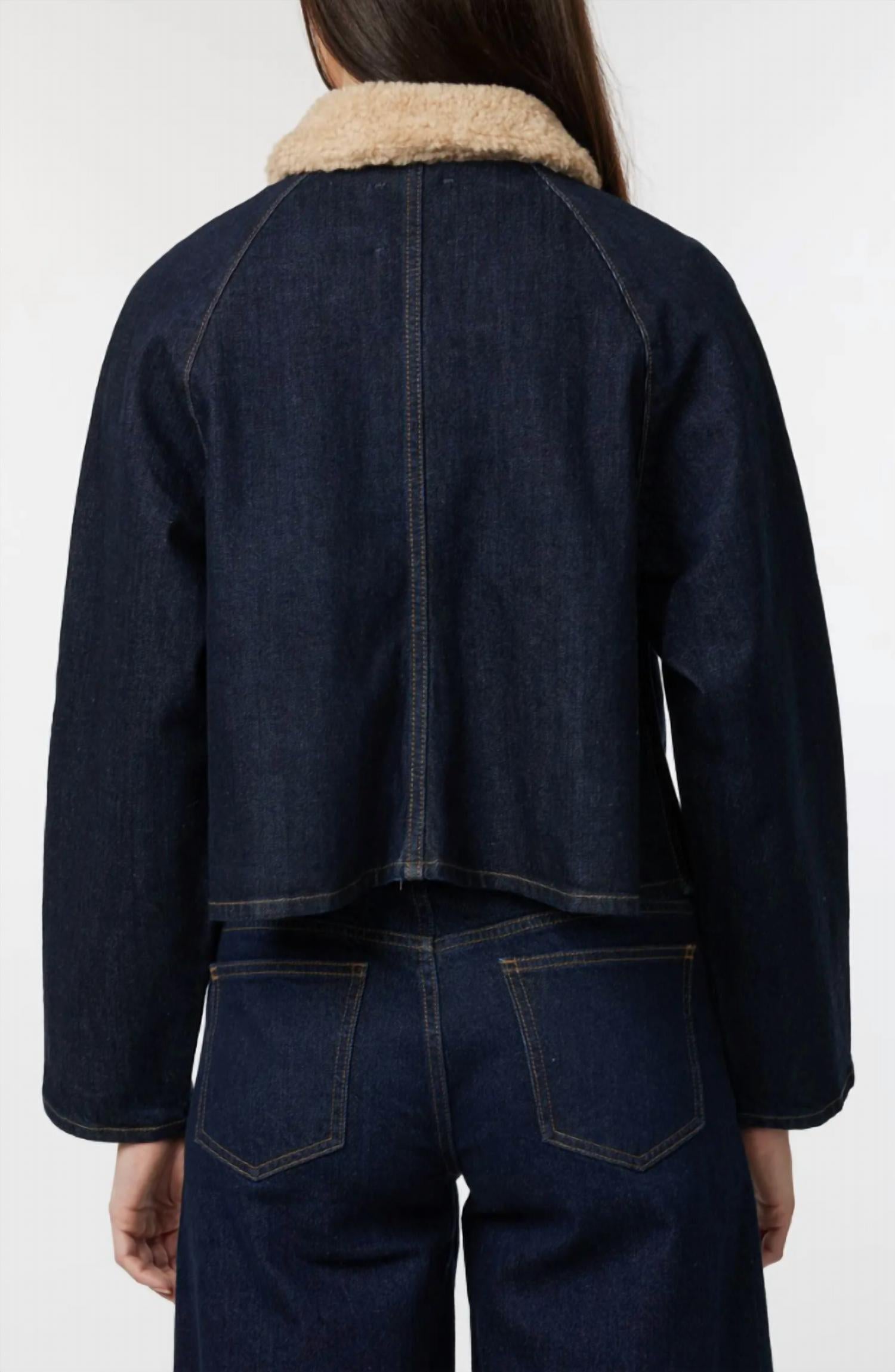 Habitual - Faux Shearling Collar Crop Barn Jacket