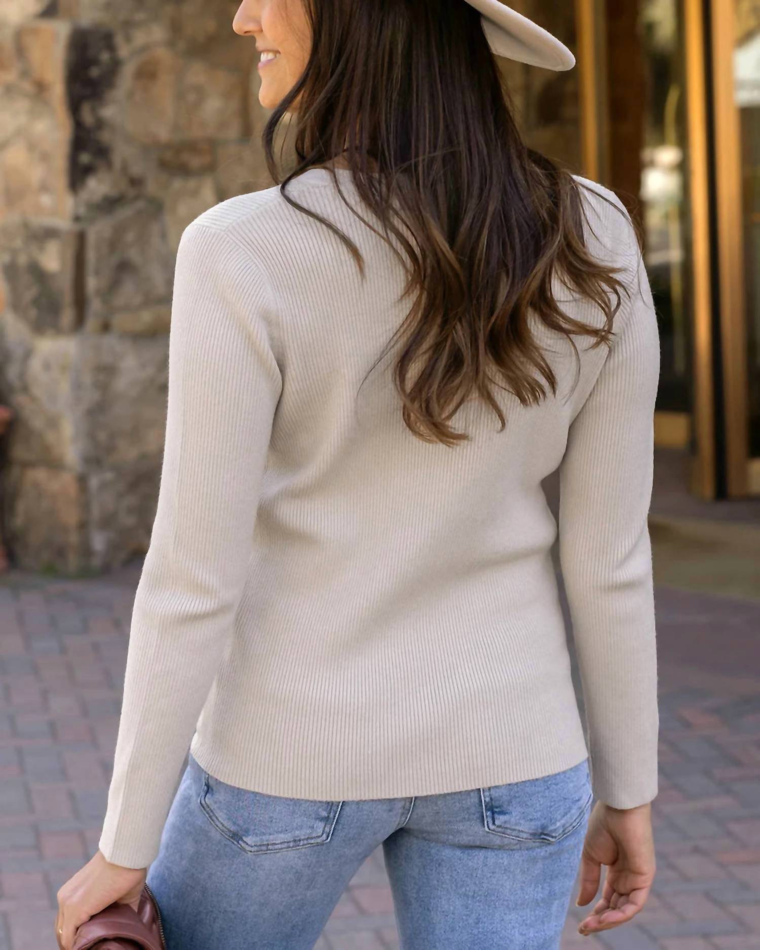 Grace And Lace - Ribbed Henley Sweater