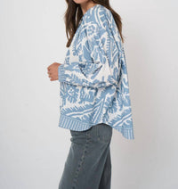 REPEAT cashmere Cotton Oversized Pattern Blouse in denim - women's blouse - alternate view