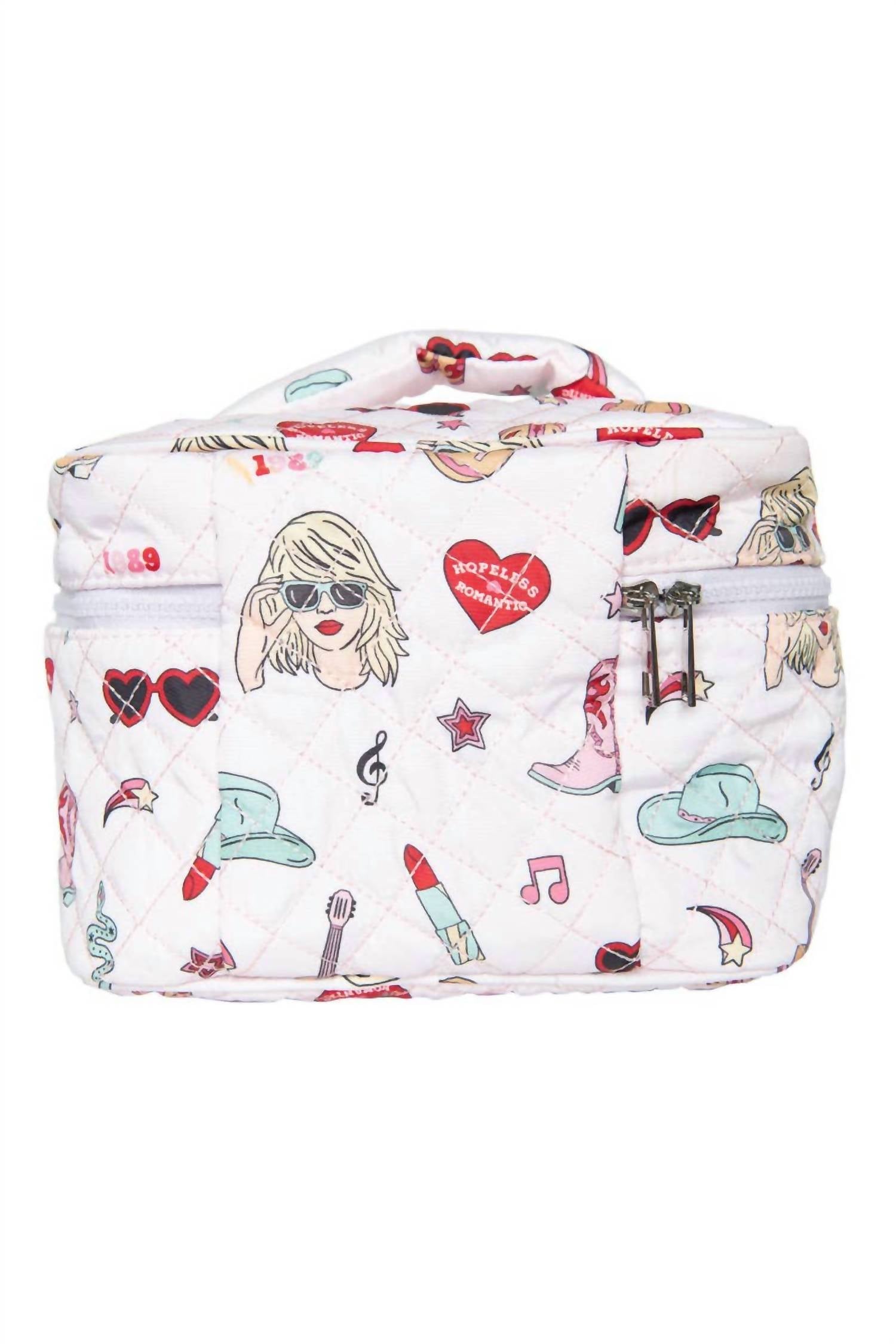 Katydid Music Girl Icons Quilted Cosmetic Bag in light pink - women's bag - alternate view