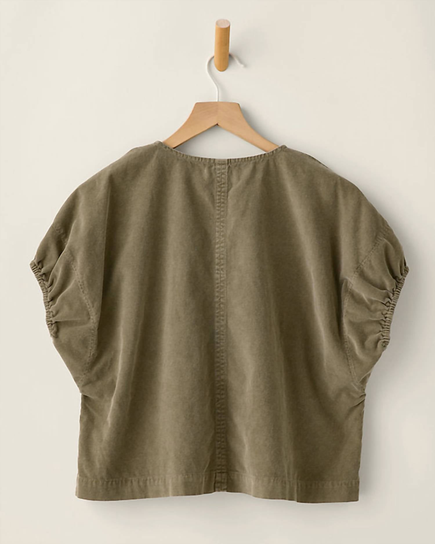 Velvet by Graham & Spencer Women's Mai V-neck Top in fern - women's blouse - detail view