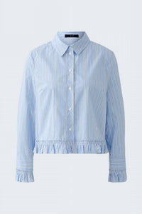 Oui Ruffled Sleeve And Hem Blouse in light blue white - women's blouse - view 5