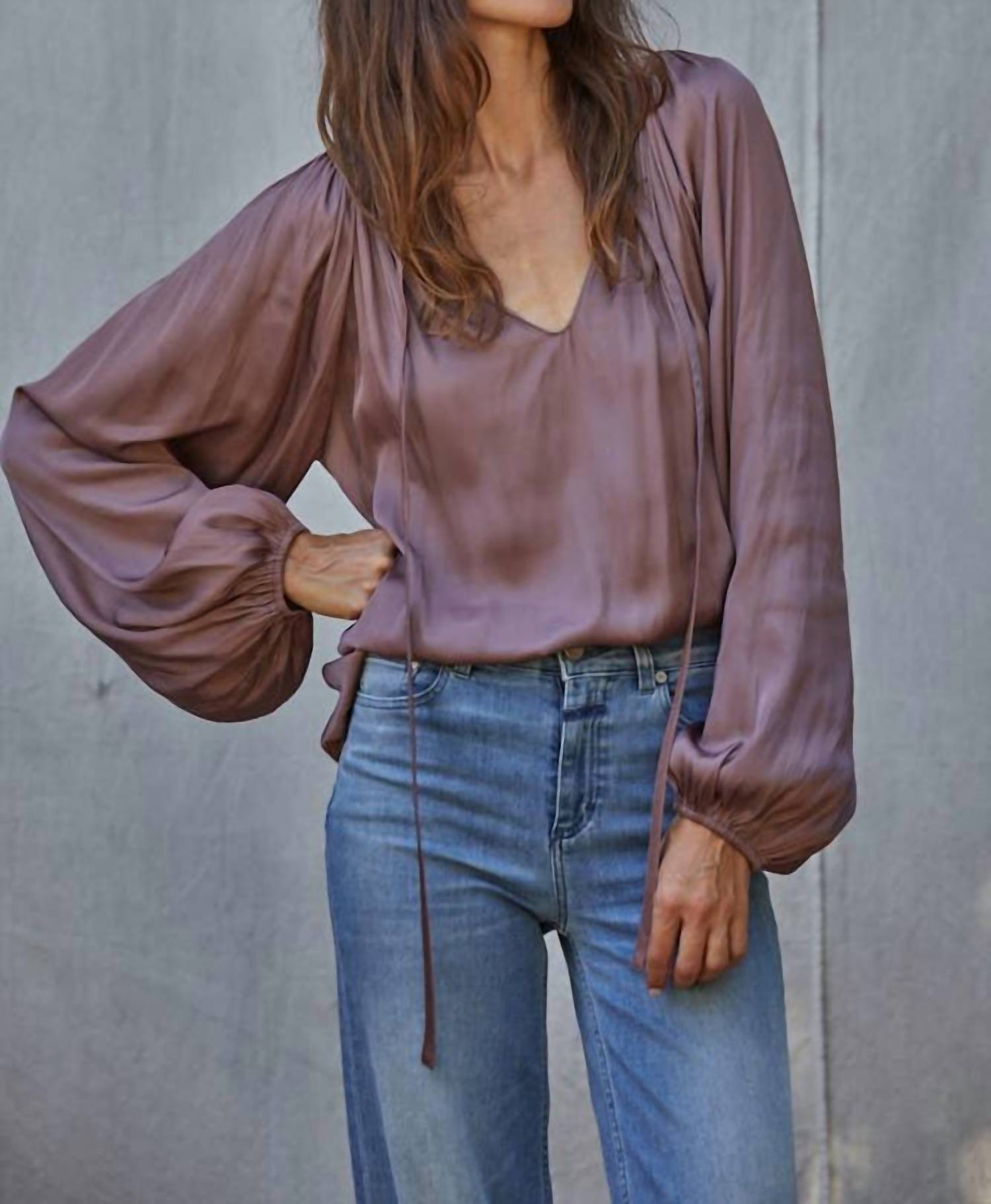 By Together Sue Satin Top in chocolate rose - women's blouse - view 4