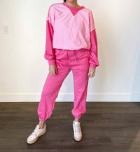 Little Daisy Closet - Ivy Contrast Patchwork Pullover & Jogger Set
