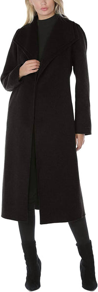 Women's Double Layered Collar Belted Wool Long Coat