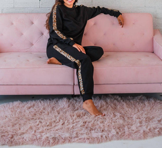 Layerz Clothing - Dazzle Leopard Paneled Sweatpants