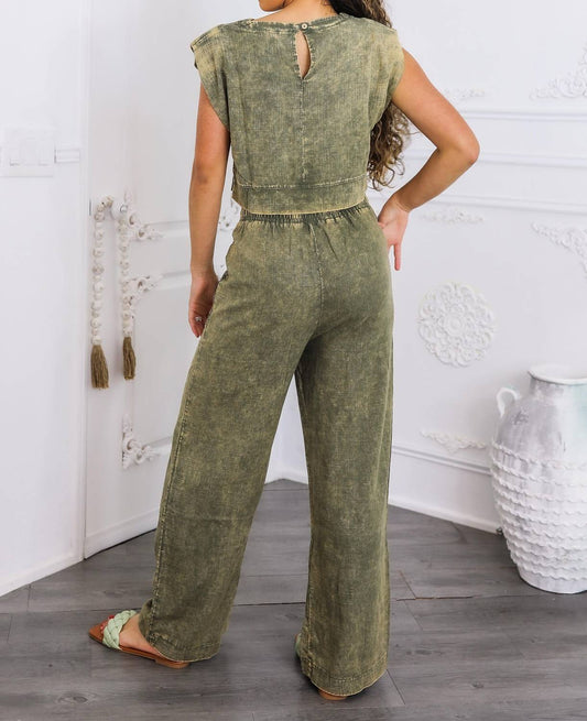 Surelymine - Olive Washed Linen Lounge Set
