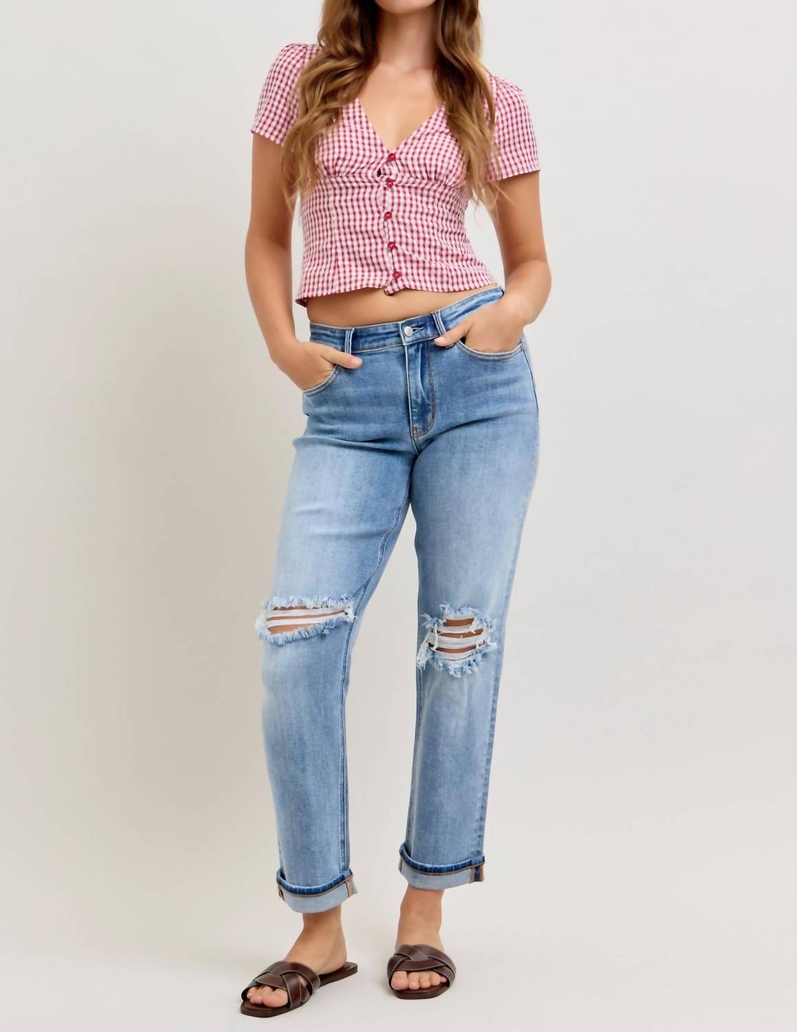 Judy Blue Hollis Boyfriend Jeans in blue - women's jeans