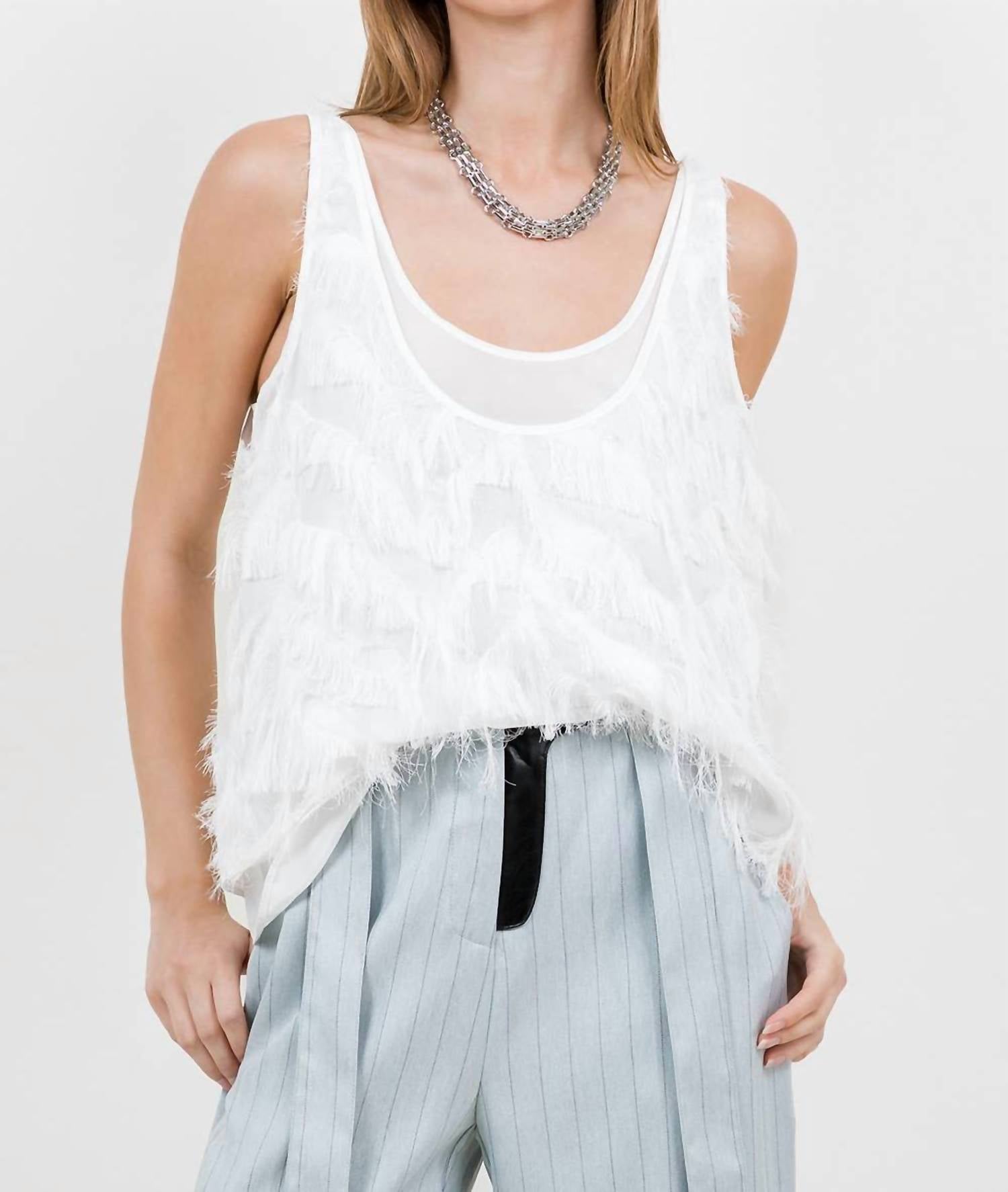 Whiteroom+Cactus - Textured Fringe Double Layer Tank Top