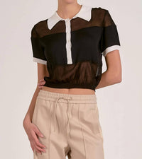 Elan - Semi Sheer Colorblock Top