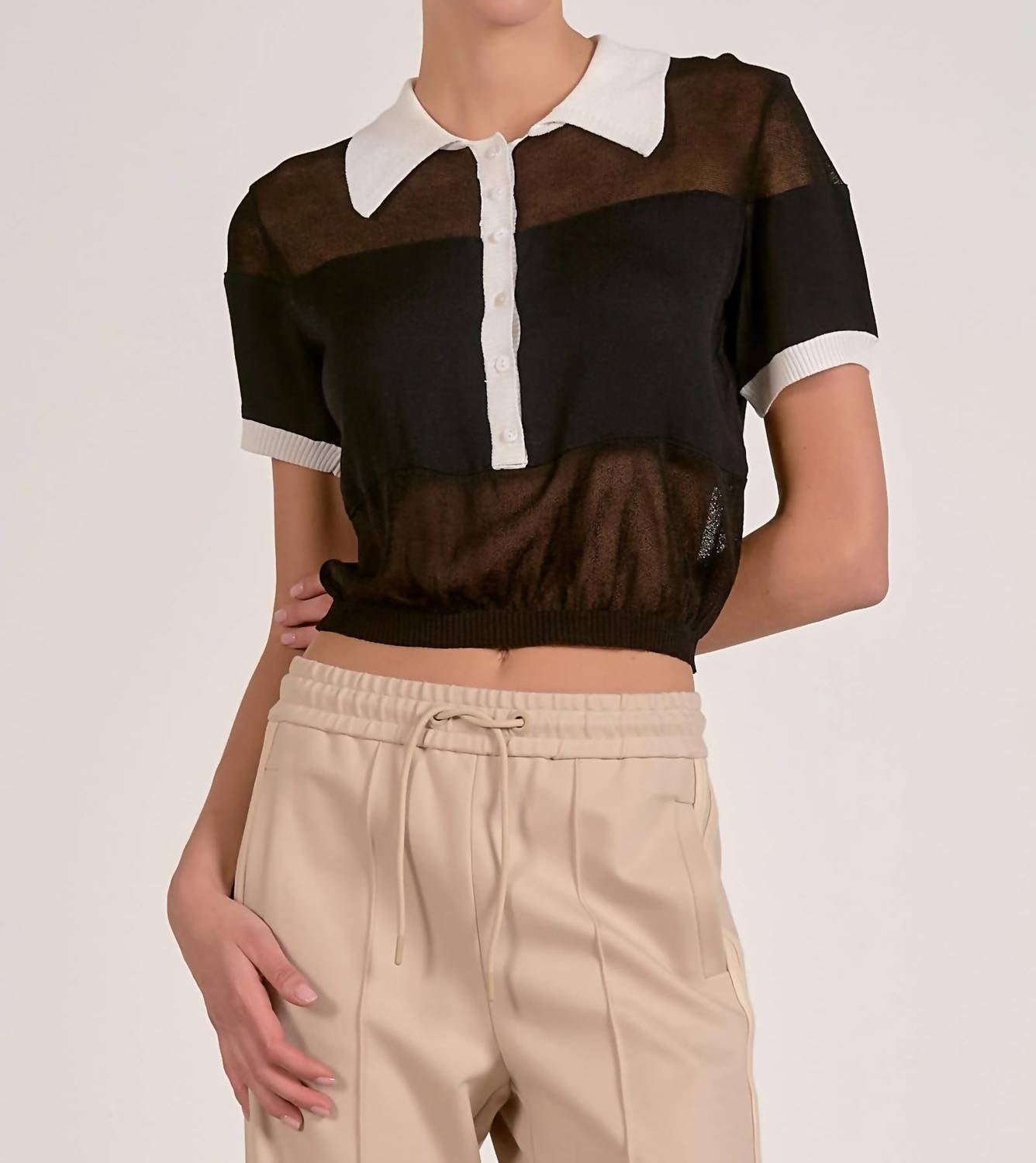 Elan - Semi Sheer Colorblock Top