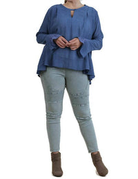 Umgee - Women's Ruffled Sleeve Keyhole Top
