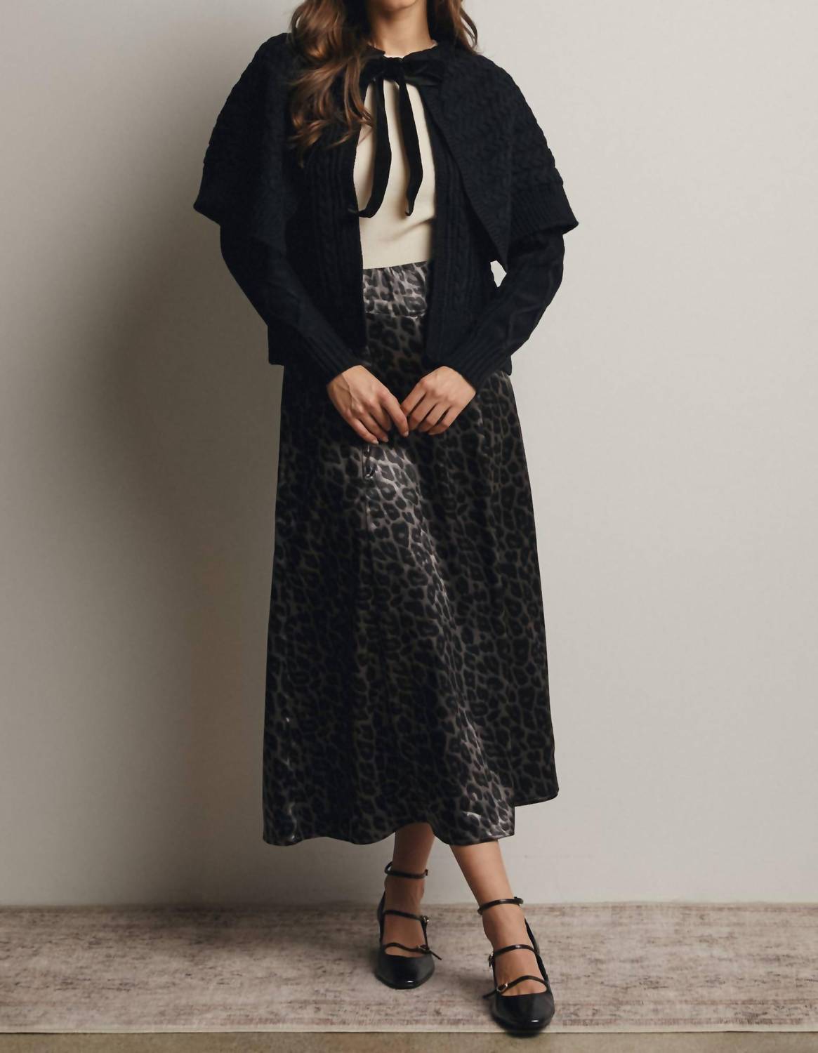 Forte - Leopard Print Satin Midi Skirt