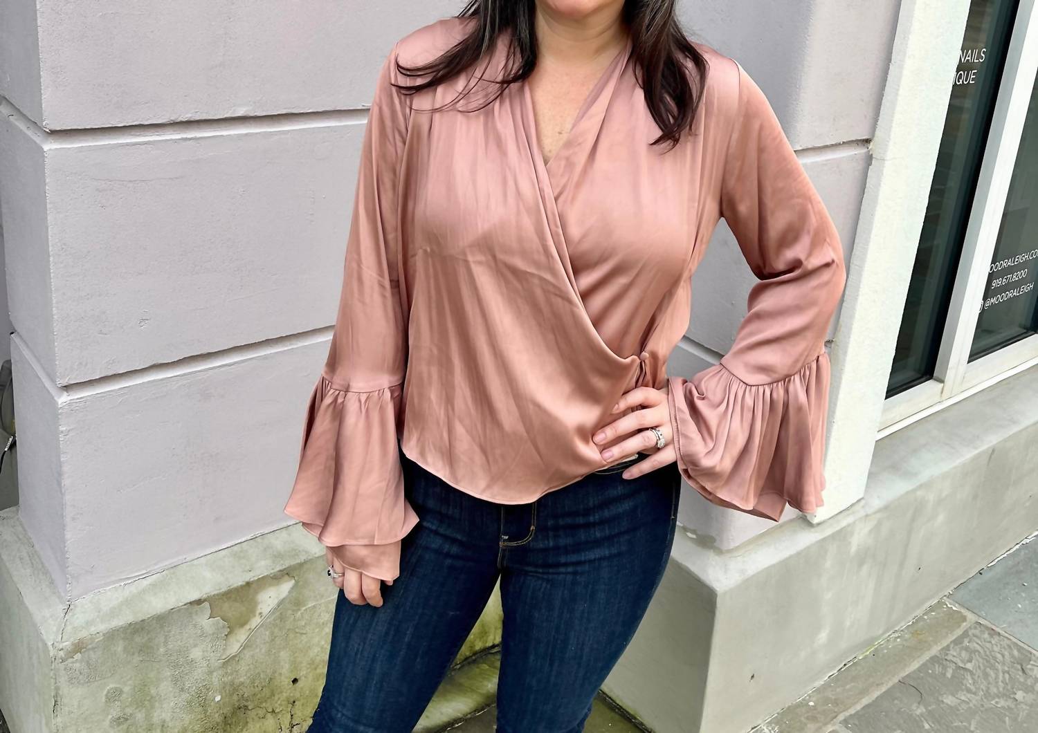 Fate - Crossover V-neck Ruffle Cuff Blouse