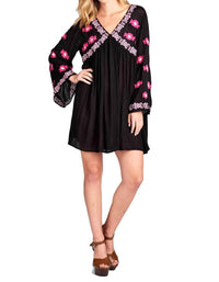 Velzera - Embroidered Bell Sleeve Mini Dress - Plus