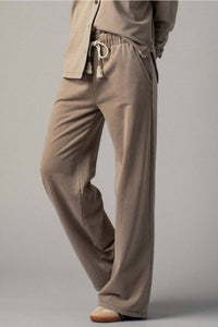 Urban Daizy Drawstring French Terry Pants in mocha - women's pants - detail view