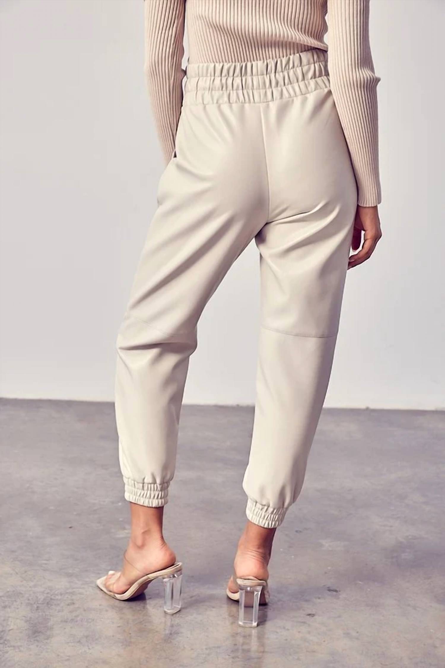 Dobe - Smocked Waist Pu Pants