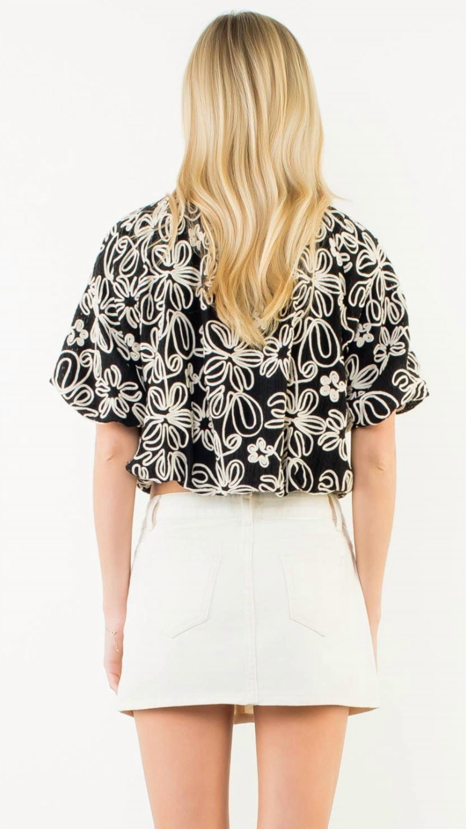 Thml - Puff Sleeve Floral Embroidery Detail Top