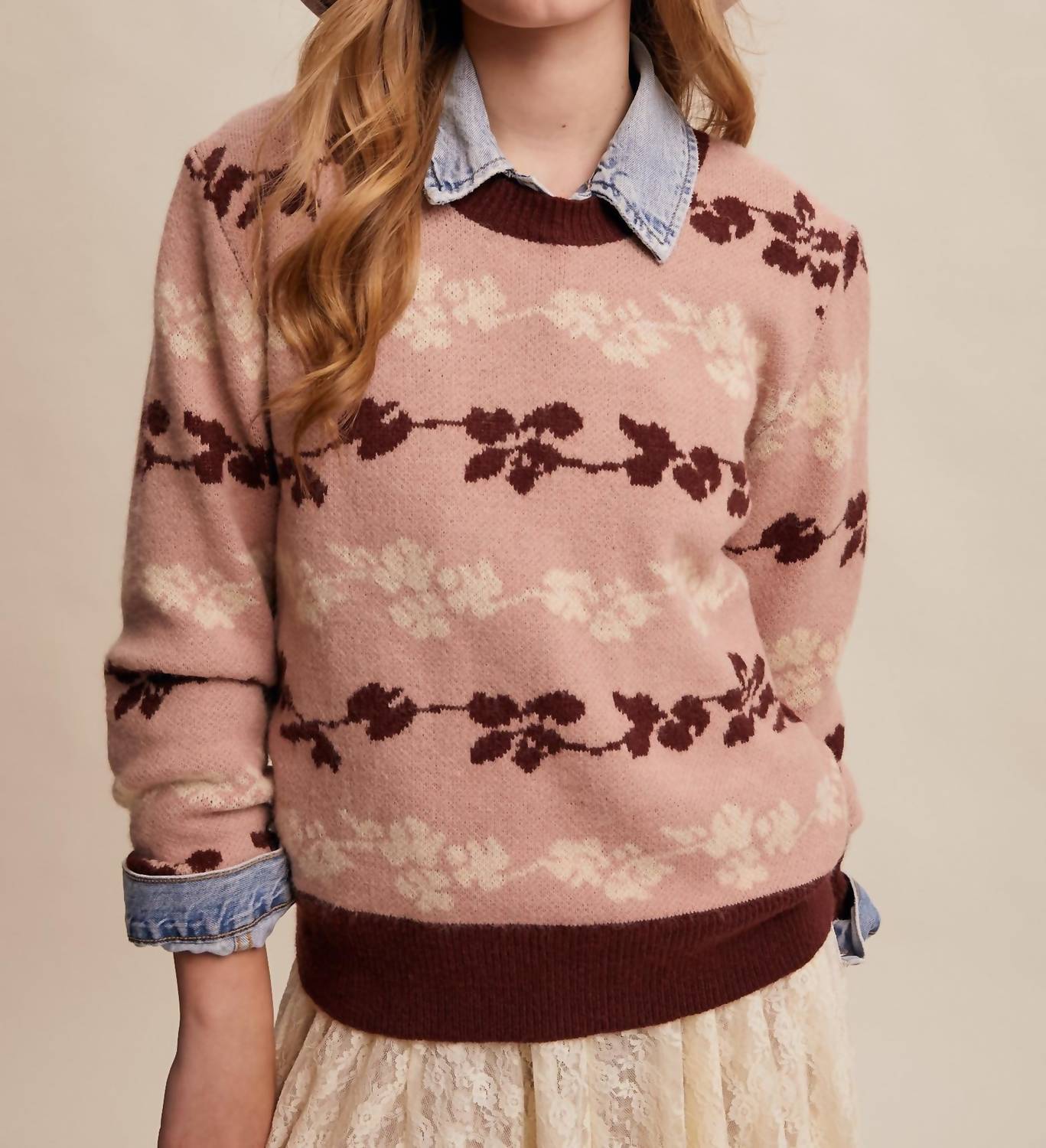 Listicle - Floral Jacquard Knit Pullover