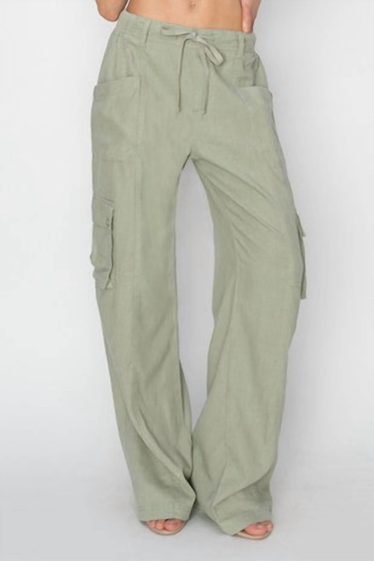 Risen - High Rise Linen Wide Cargo Pants
