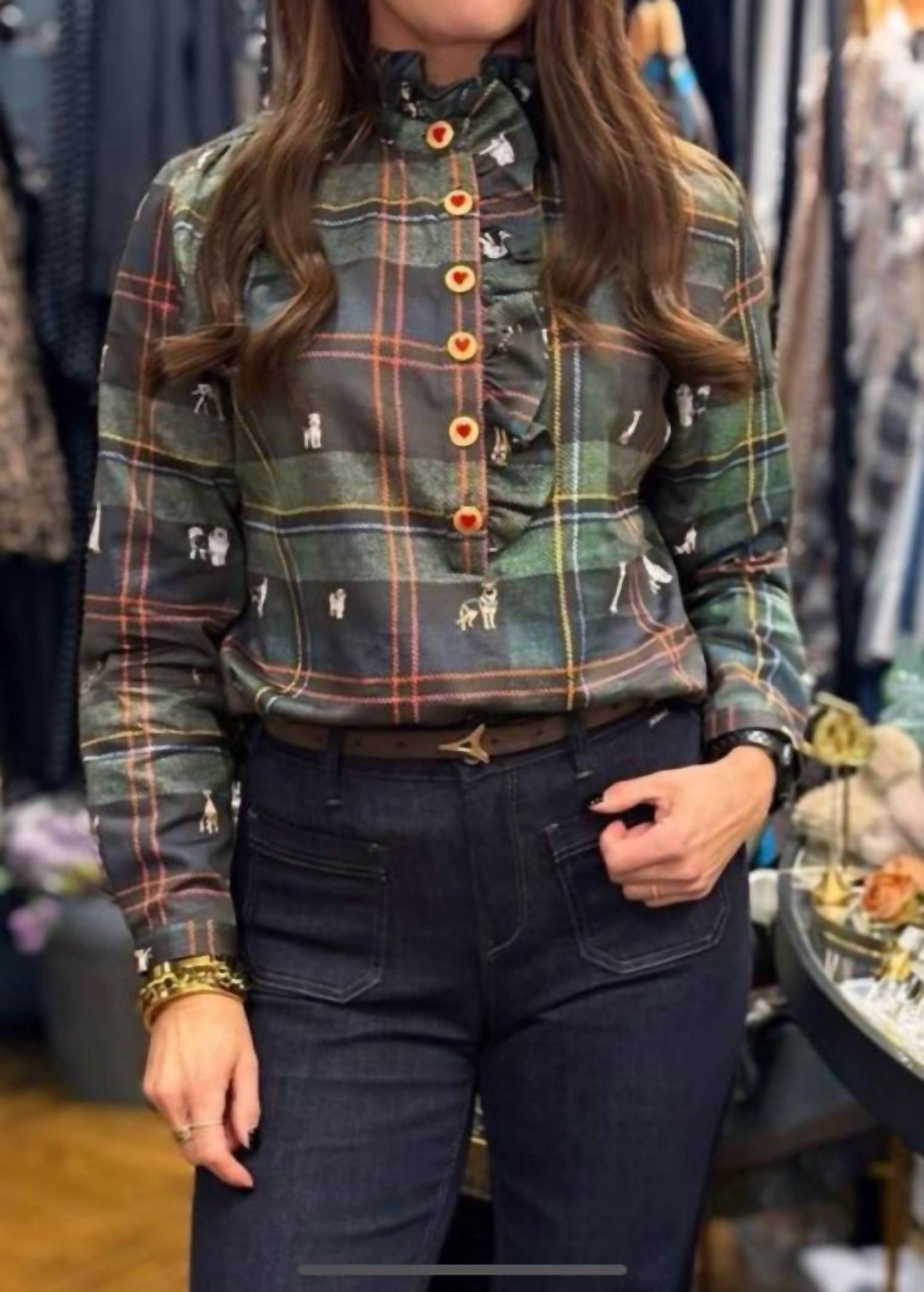 Vilagallo - Plaid Playful Dog Print Top