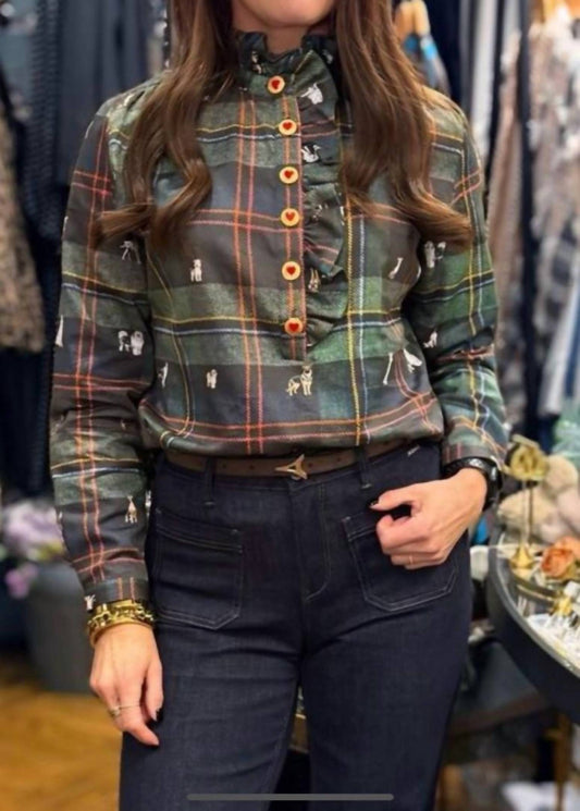 Vilagallo - Plaid Playful Dog Print Top