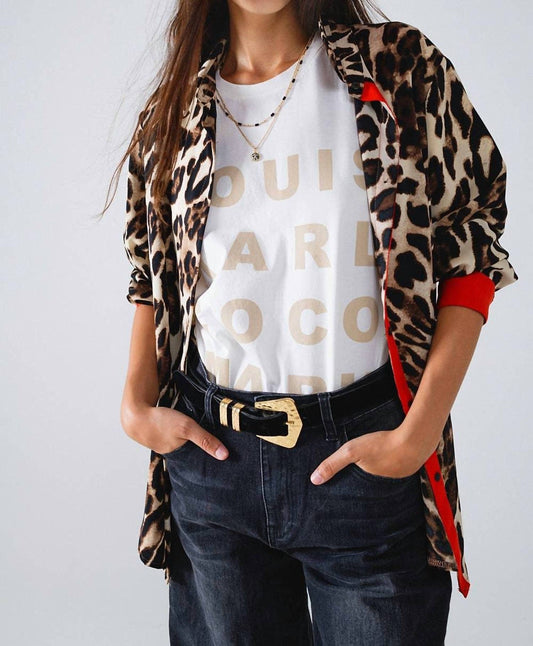 Q2 - Lila Animal Print Button Down Shirt