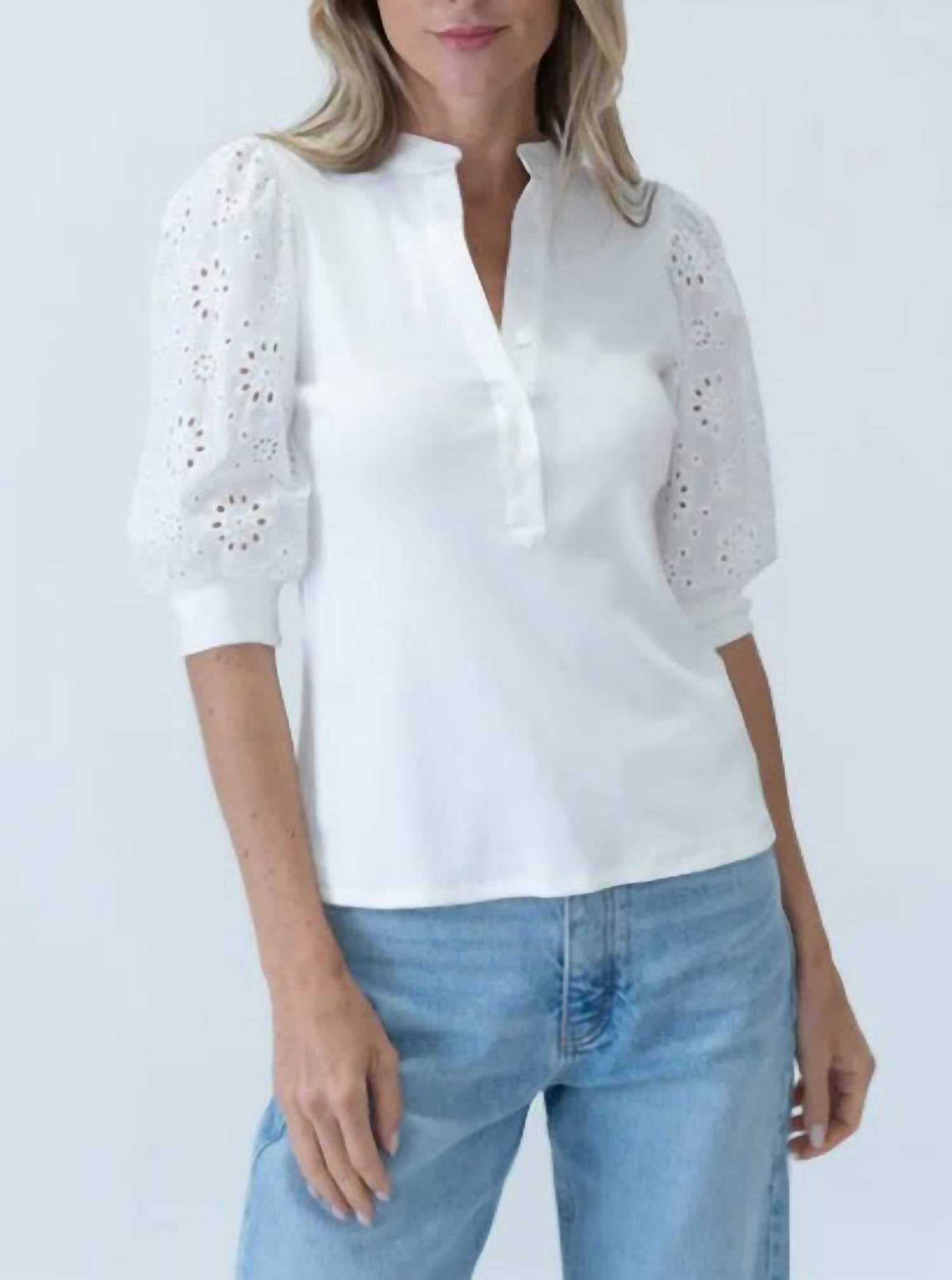 Six/Fifty - Button Up Eyelet Top