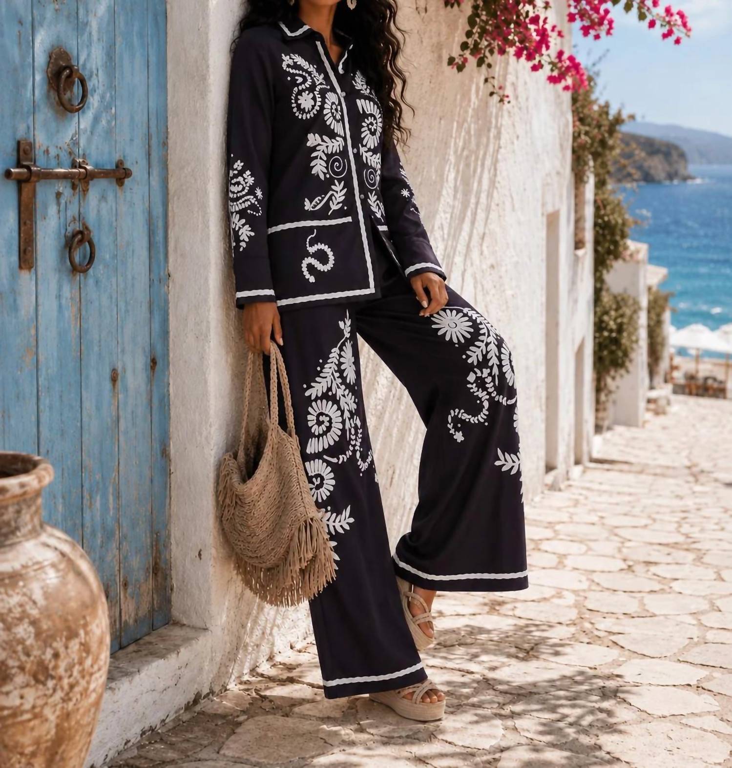 Little Secret Of Mine - Button-up Top And Wide Leg Pant Set