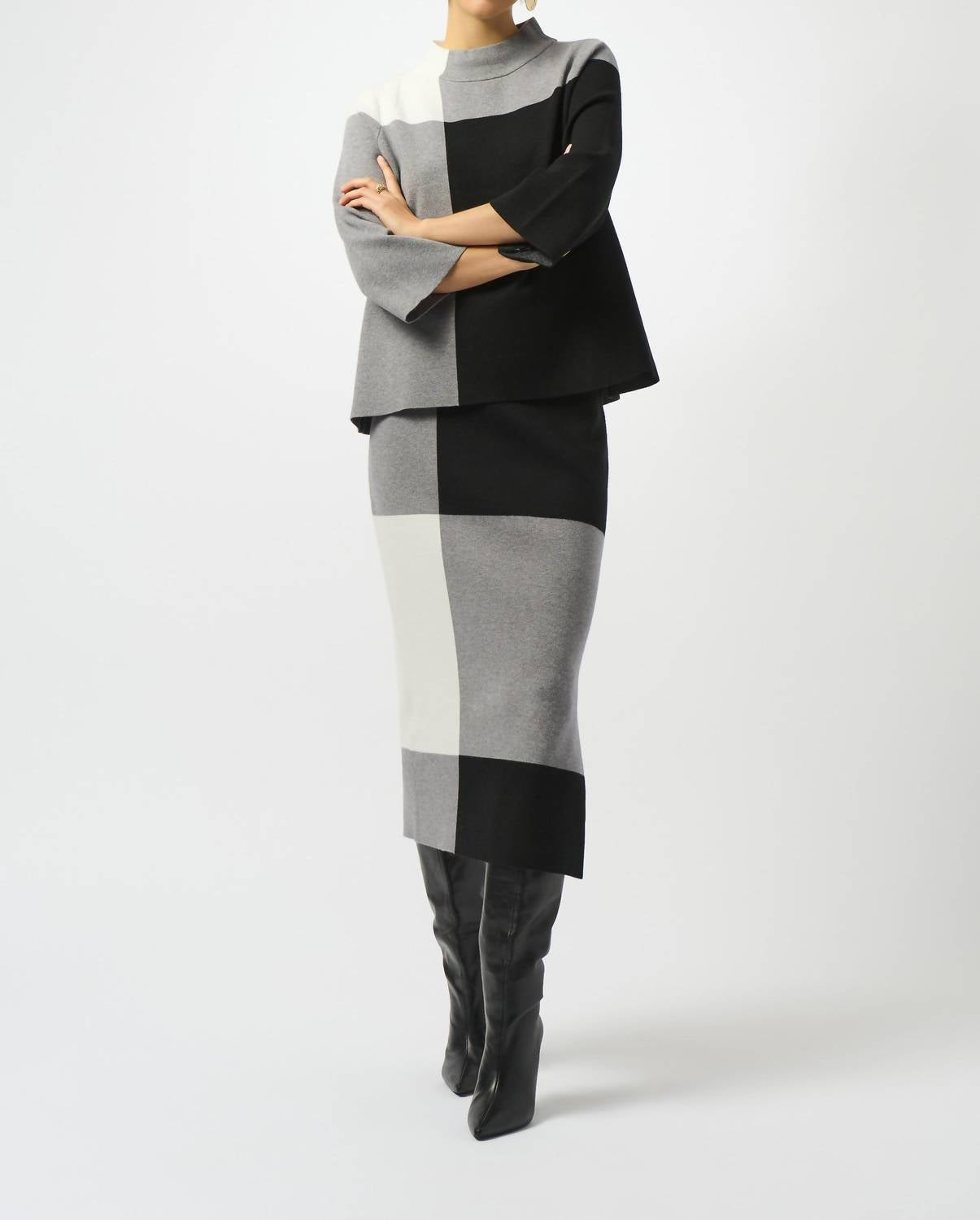Joseph Ribkoff - Jacquard Sweater Colour Block Skirt