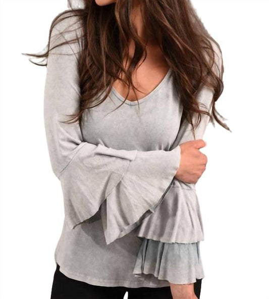 Stone Wash Bell Sleeve Top