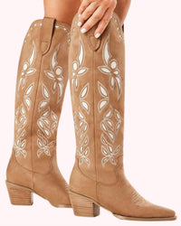 BiLLiNi Women's Della Suede Western Boot in tan - women's shoe - detail view