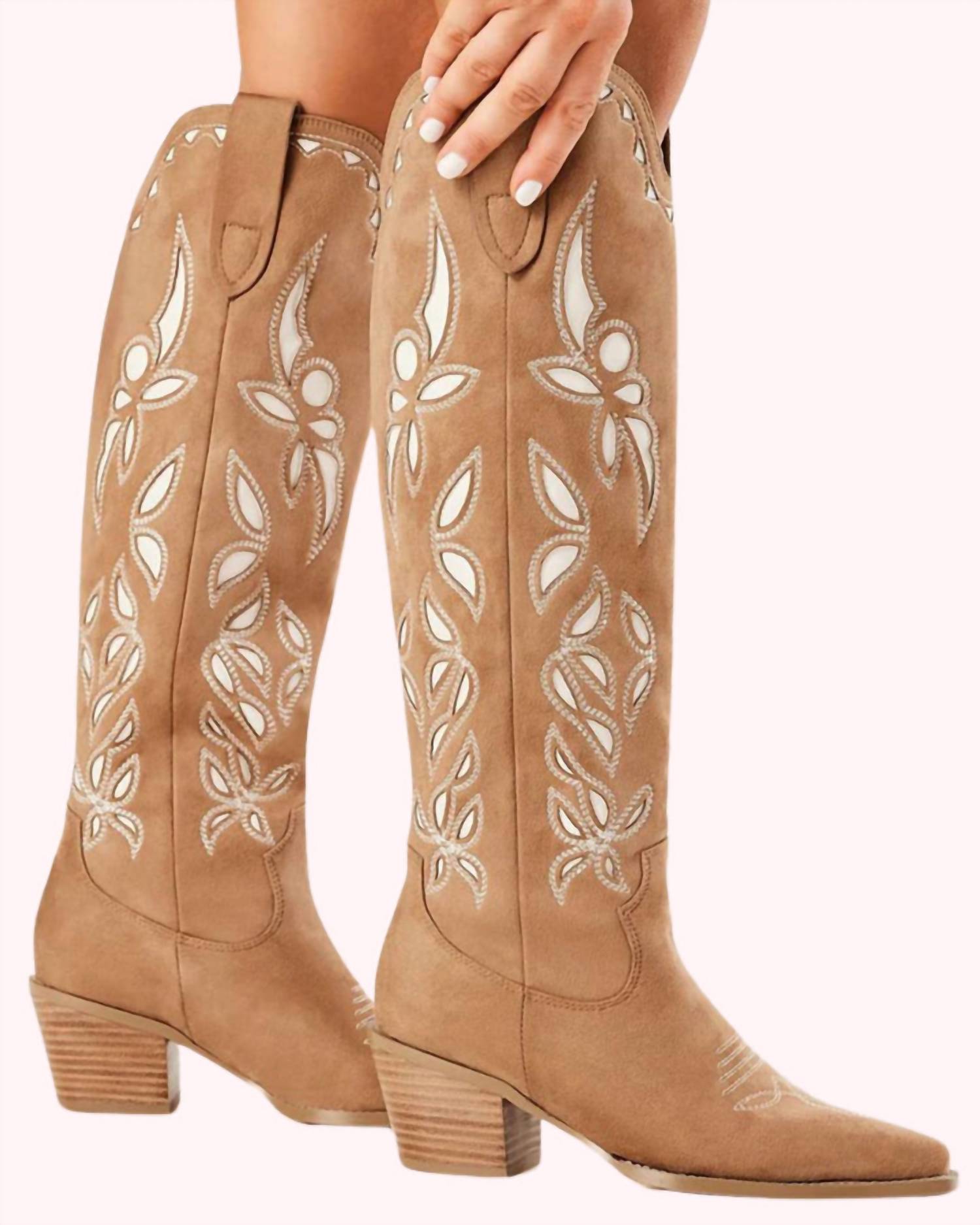 BiLLiNi Women's Della Suede Western Boot in tan - women's shoe - detail view