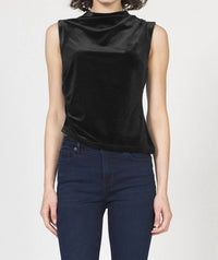 DEAR JOHN DENIM Shaunee Ruched Velvet Tank Top in black - women's tank top