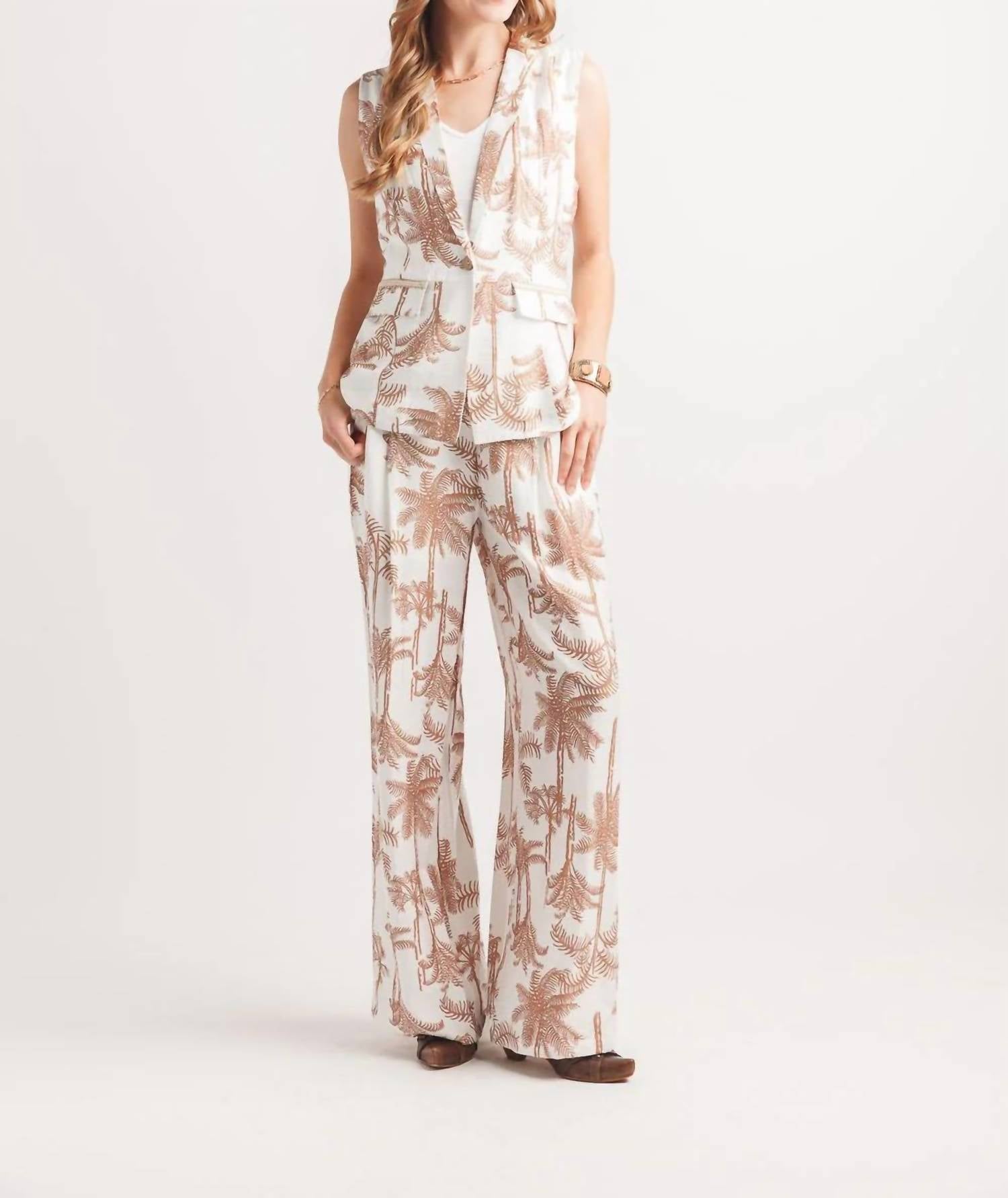 Papillon - Palm Tree Print Vest With Lace Detail