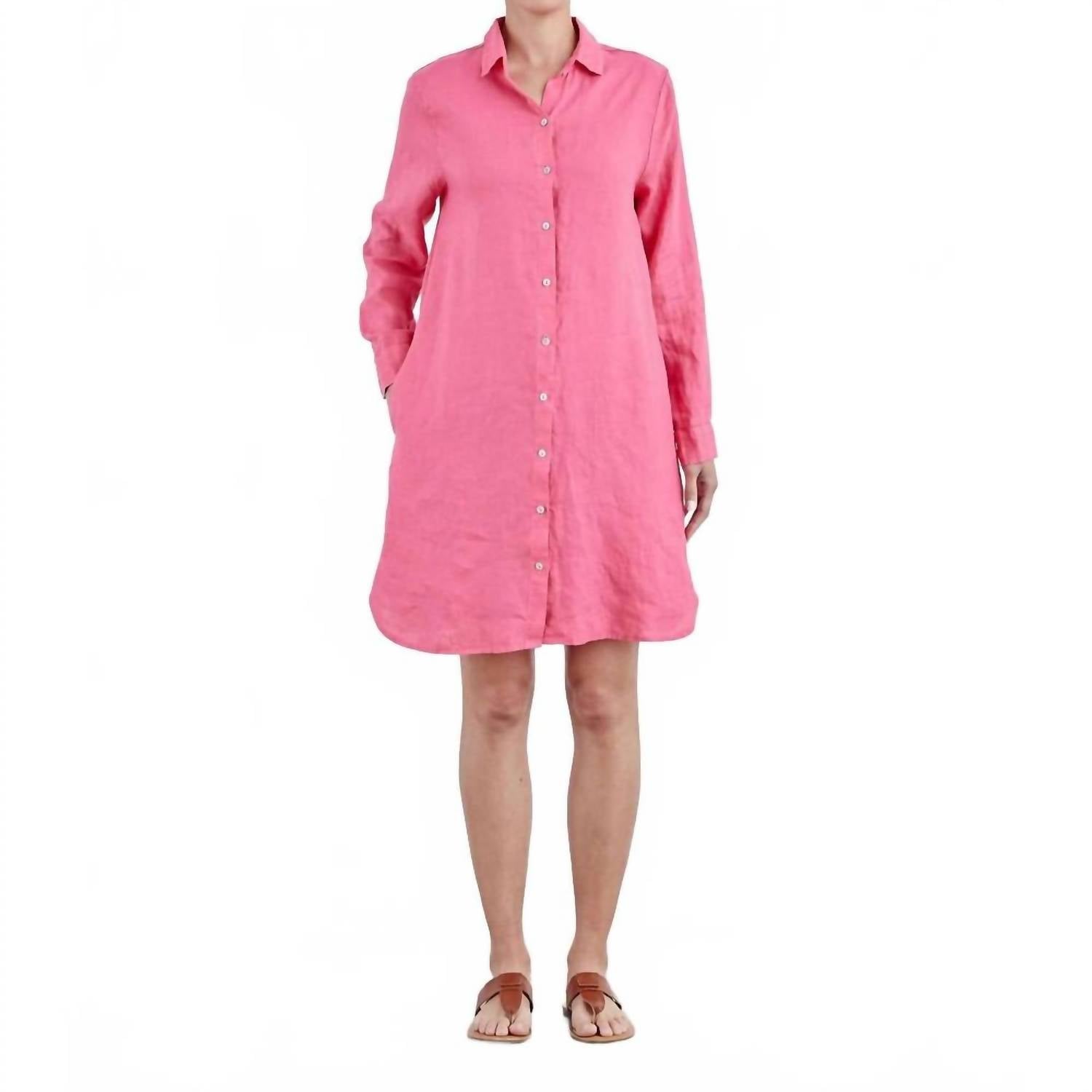 cut loose Linen Shirt Dress in watermelon - women's dress