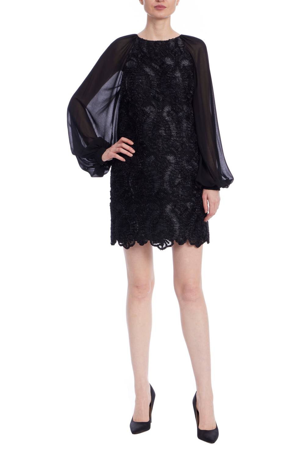 Badgley Mischka - Women's Georgette Sleeves Ribbon Detailing Mini Dress