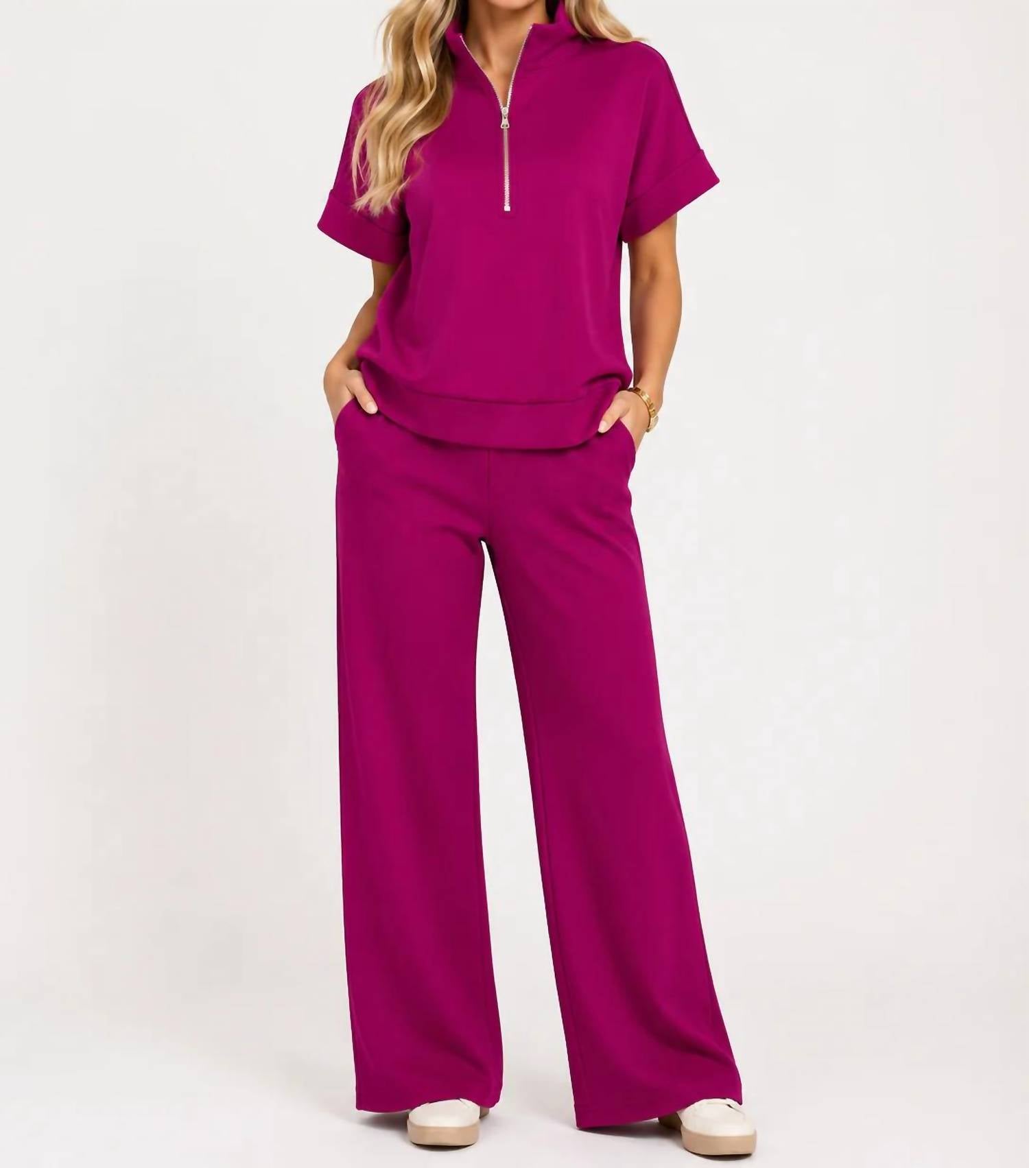 Zenana - Scuba High Neck Half Zip Top