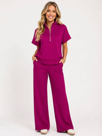 Zenana - Scuba High Neck Half Zip Top