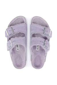 BIRKENSTOCK Women's Arizona Shearling Suede Narrow Sandals in purple fog - women's sandal - detail view