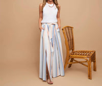 Elsie & Zoey - Wynn Open Slit Striped Tie Waist Wide Leg Pants